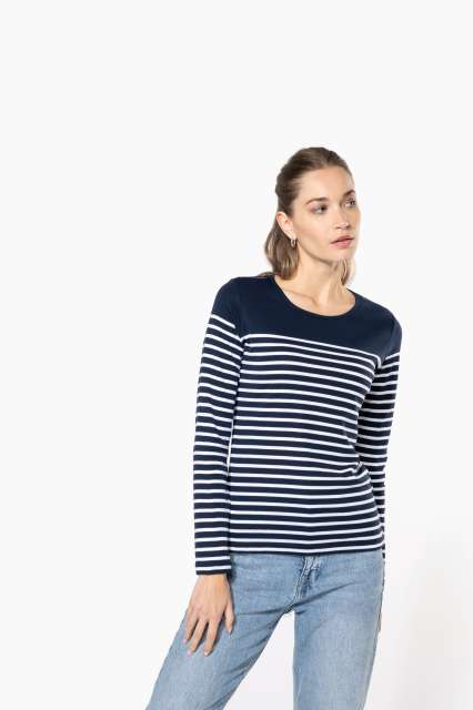 KARIBAN KA386 LADIES’ LONG-SLEEVED BRETON STRIPE TOP