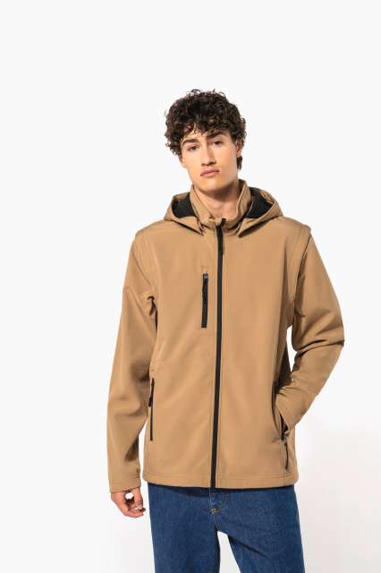 KA422 UNISEX 3-LAYER SOFTSHELL HOODED JACKET WITH REMOVABLE SLEEVES