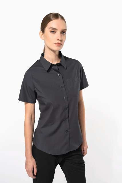 KARIBAN KA544 LADIES' SHORT-SLEEVED COTTON POPLIN SHIRT