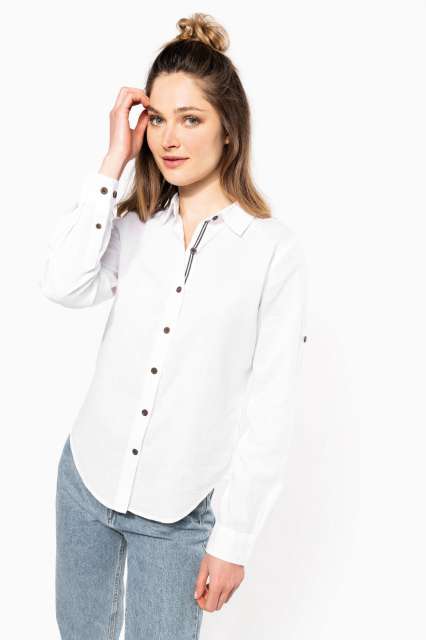 KARIBAN KA589 LADIES' LONG SLEEVE LINEN AND COTTON SHIRT