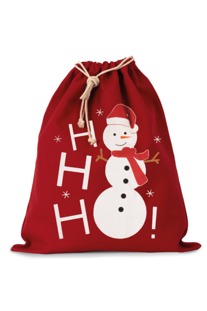 KIMOOD KI0745 COTTON BAG WITH SNOWMAN DESIGN AND DRAWCORD CLOSURE